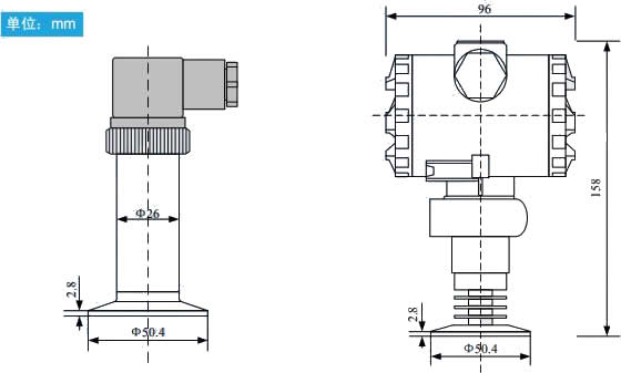 衛(wèi)生型壓力變送器的外形尺寸